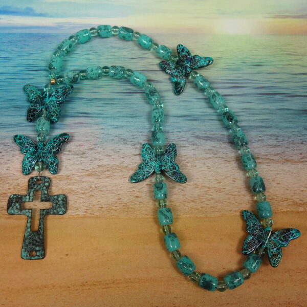 Aqua Butterflies Protestant Prayer Beads